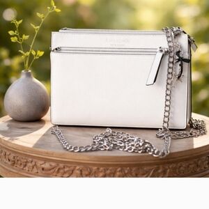 kate spade White Leather Crossbody with Silver Chain